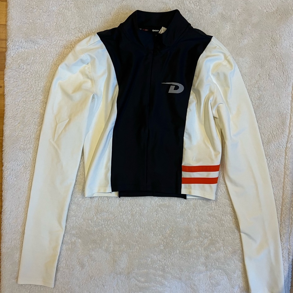 DKNY Black and Cream Long Sleeve Top